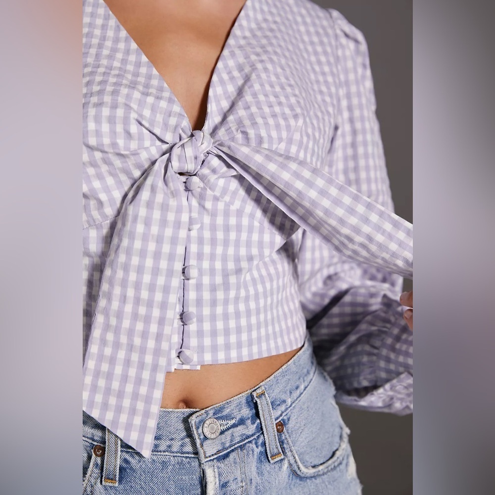 Anthropologie Maeve Crop Gingham Blouse Purple size 22W - Picture 4 of 14